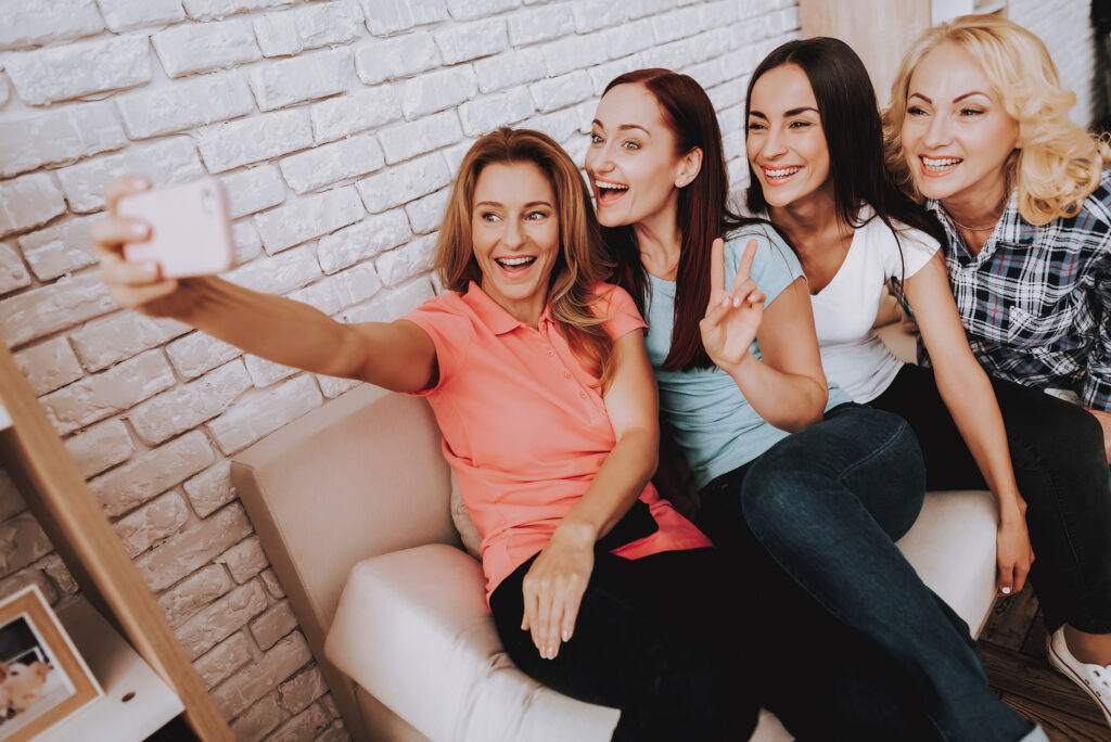 Selfie With Friends In Day 8 March. Happy Old Women Celebrate 8